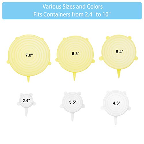 FansArriche Silicone Stretch Lids 12 Pack, Reusable Durable and Expandable to Fit Various Sizes and Shapes of Containers for Keeping Food Fresh, Dishwasher and Freezer Safe