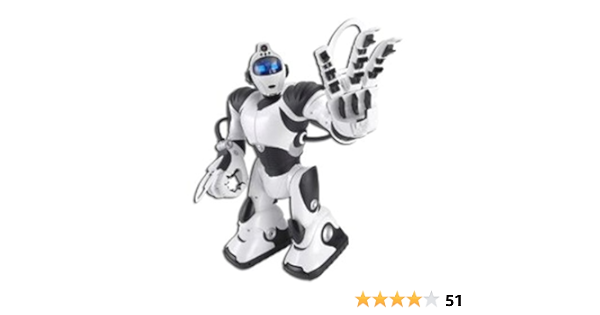 black and white robot with remote