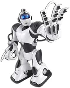 black and white robot with remote