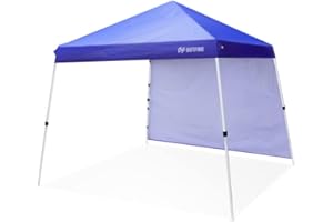 OUTFINE Canopy 10'X10' Slant Leg Pop Up Canopy, Outdoor Patio Portable Tent with Sidewall x1, Stakes x8, Ropes x4, 10x10 Base 8x8 Top