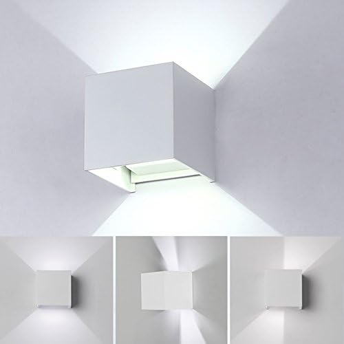 LED Wall Light Up Down Wall Lamp Outdoor Indoor IP65 Waterproof Cool White Adjustable Beam Angle for Hallway Living Room Bedroom Garden (12W White)