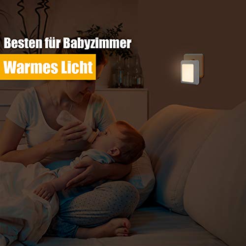 Emotionlite Night Light with Twilight Sensor, 2 Pieces Brightness Infinitely Adjustable Very Good for Children's Room, Stairs, Bedroom, Kitchen, Orientation Lamp, Warm White