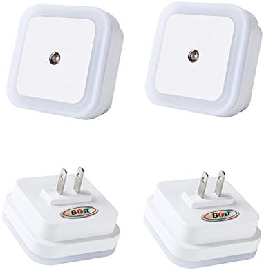 B1ST LED Night Light 0.5W Plug in Lamp with Smart Auto ON/OFF Sensor Soft Brightness for Kids Baby Nursery Bedroom Square White Pack of 4