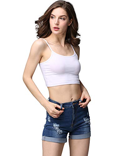 cunlin Crop Top Cami Camisole Summer Women Sexy Slim Sleeveless Spaghetti Strap Tank Top White S - Thumbnail 2