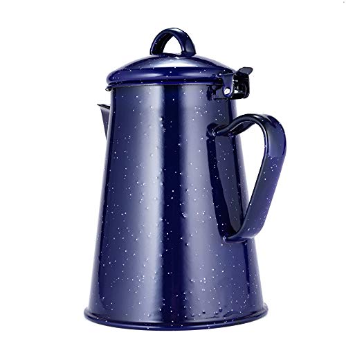 Xena Enamelware Stainless Steel Blue Speckled Coffee Percolator Camping Outdoor 100% BPA Free Metal Cookware, 1.2L Liter 5 Cup 8.5 x 6 Inch BBQ Hunting Accessories Bar BQ Backpacking Gear