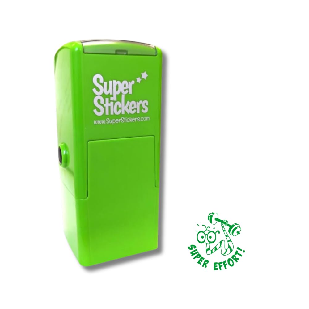 Superstickers Teacher Stamp - Super Effort Worm Design - Green Ink - Self Inking Education Stamper for Marking - 23 x 23mm