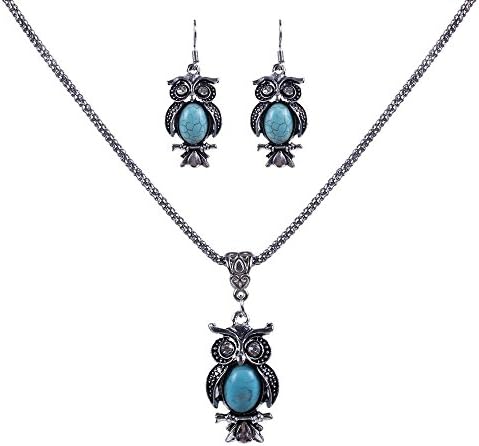 Trendy Turquoise Owl Pendant &amp; Drop Dangle Earrings Jewelry Set for Women