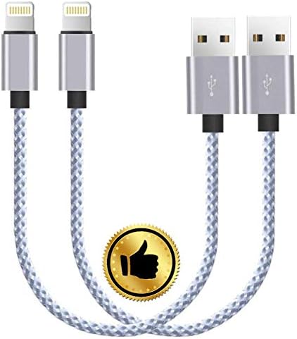 Charging Cables, CableCord Short Lightning Nylon Braided USB Cable Charge/Data Sync USB Compatible for iPhoneX Case /8/8 Plus/7/7 Plus/6/6s Plus,iPad Mini- Silver White 8-inch, 2-Pack