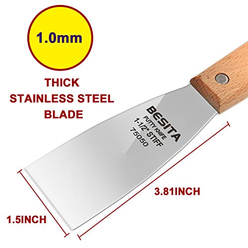 1-1/2" Putty Knife - Spackle Knife Ergonomic Comfort Handle,Scraper tools,Caulk Removal Tool, Painters Tool, Paint Can Opener, Paint Remover for Wood, Wallpaper Scraper, Painting Tool