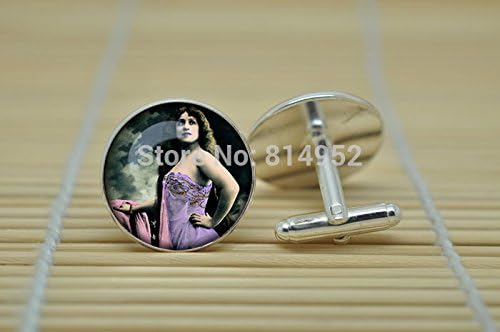 Pretty Lee Beauty Woman Jewelry Cufflinks Vintage Art Nouveau Woman Cufflinks In Silver Glass Cabochon Cuff Links C0660