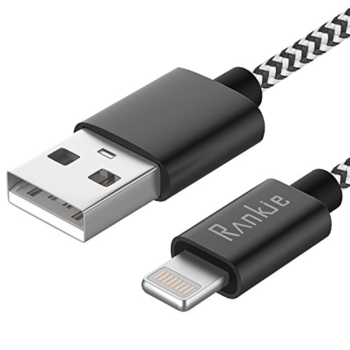 Lightning Cable, Rankie 3.2ft Nylon Braided Extremely Durable USB Sync and Charging Lightning Cable for iPhone 7/6s/6/5s/5/SE, iPad Pro, iPad Air, iPad Mini (Black) - R1240
