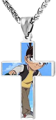 Simple Fashion Present For Boyfriend Or Girlfriend Skater Boy_Conan_Edogawa Metal Religious Zinc Alloy Stainless Cross Necklace