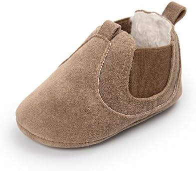 QGAKAGO Baby Girls or Boys Suede Cotton Booties Chelsea Boots Winter Warm Soft Sole Shoes (S: 4.25 inch(0~6 Months), Camel)