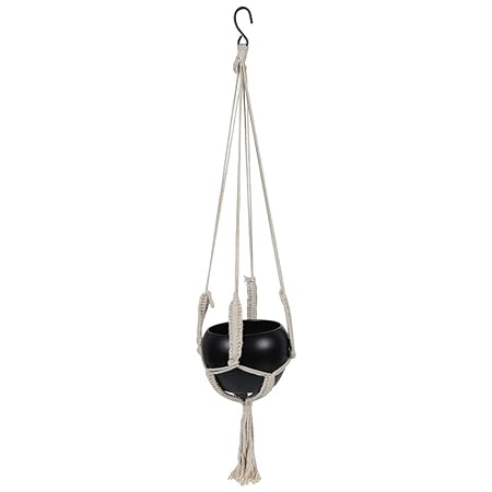 Kraft Seeds Presents Premium Collection Hanging Black Metal Planter with Strong Jute Rope for Home and Garden Use, Multicolour (Model Number: KSMP1350)