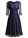 MISSMAY Women's Vintage Half Sleeve Floral Lace Cocktail Party Pleated Swing Dress Navy Blue Small