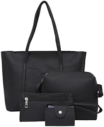 jhuivd Women's Shoulder Bags Four Pieces Set, Handbag Tote Wallet Crossbody Bags (Black)