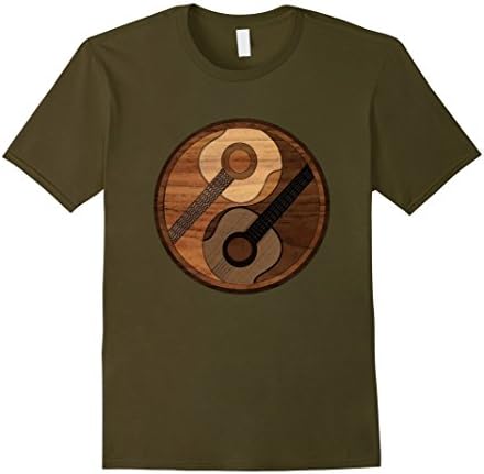 Mens Guitar Yin Yang Acoustical Wood T Shirt Large Olive