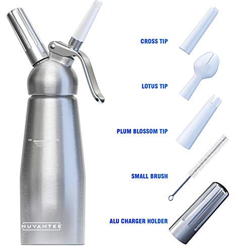 Nuvantee Cream Whipper (1-Pint) - Professional Aluminum Whipped Cream Dispenser With 3 Decorating Nozzles - Uses Standard N20 Cartridges (not included) - Thumbnail 6