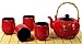 Happy Sales HSTS-PMR02, Japanese Tea Set Teapot Teacup Red Calligraphy