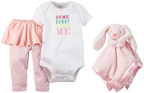 Carters Baby Girls Easter Outfit With Bunny Security Blanket Set (6 Months, Pink - Some Bunny Loves Me)