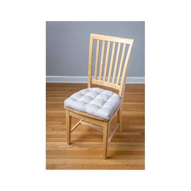 Products Ticking Stripe Dark Blue Dining Chair Pad with Ties