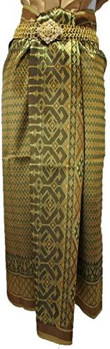 Thai Tradition Brown Gold Synthetic silk fabric Wedding Dress Sarong SKIRT FB52