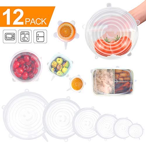 Goodsmiley Keeping-Food-Fresh-5A Reusable Durable and Expandable Silicone Stretch and Seal Lids Bowl Covers 12 Pack, 6 Sizes, White