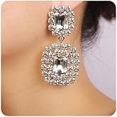 Fxmimior Sexy Rhinestone Drop Earrings for Women - Silver Tassel Long Sparkling Crystal Statement Earrings