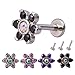 LIZD Labret Lip Stud Piercing Helix Cartilage Daith Earring Barbell Body Jewelry AAA Zircon Crystal Flower Style (Purple（1pair）)