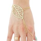 Bestpriceam® Fashion Women Hollow Leaves Finger Ring Bangle Slave Chain Gold Bracelet