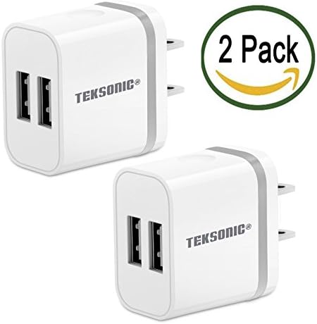 TekSonic 2 Pack 2.1 Amp Dual USB Wall Charger Portable Home Travel USB Adapter Charger Plug for iPhone 7 6 5, iPad, Samsung Galaxy, S7 Edge, Note 5, HTC, LG G5, Nexus, Nokia, Motorola (Silver)