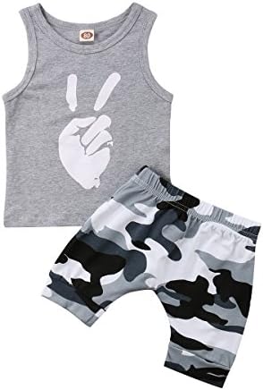 Toddler Baby Boy Kids Sleeveless Vest T-Shirt Top Pants 2Pcs Outfit Clothes Set