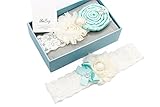 Unibuy Wedding Lace Garter Set Aqua Vintage inspired With Pearl (Gift Box)