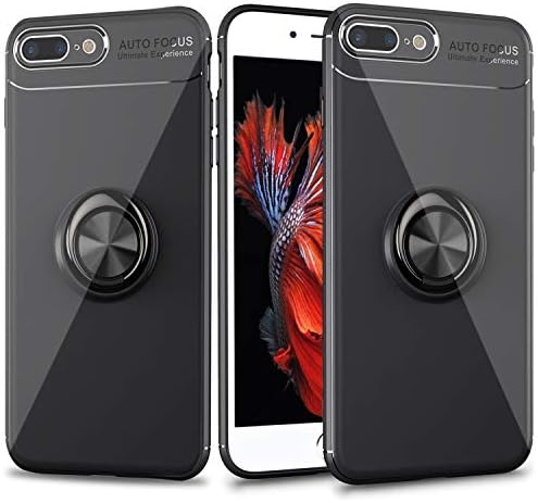 Cresawis iPhone 7 Plus Case, iPhone 8 Plus Case with Ring Holder, 360°Adjustable Ring Grip Stand Work with Magnetic Car Mount Anti-Fingerprint Slim Case for iPhone 7 Plus/8 Plus- Black