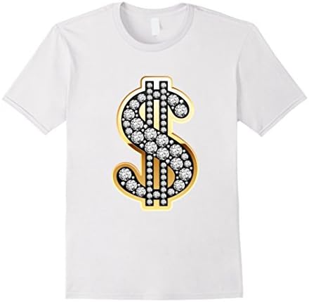 Men's Dollar Sign Gold Diamond $ Bling T-Shirt XL White