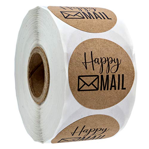 1.5" Round Brown Kraft Happy Mail Stickers / 500 Happy Labels/Kraft Envelope Seals/Made in The USA