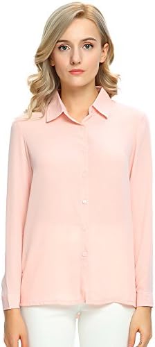 Moda Jihan Women's Long Sleeve Button Down Chiffon Blouse Shirt Top (XXL, Pink)