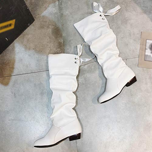 Aunimeifly Ladies Stylish Wild Solid Color Wedge High Booties Women's Warm Knee Elastic Long Boots(US:7.5,White) - Thumbnail 3