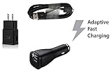 Fast Adaptive Charging Combo! OEM Authentic Samsung Travel Charger+Car Charger+5 foot Micro USB 2.0 Data Charging Cable for Galaxy Note 4 5 S6  Edge + S7  Edge EP-LN915U EP-TA20JBE ECBDU4EBE-Black