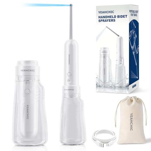 YEAHCHIC Bidet portable pour Voyage – USB-C Rechargeable, 3 Modes, 400 ML, Pulvérisateur Etanche + 2 Buses – Bidet Portable pour Bébé, Bidet pour Homme, Bidet de Voyage pour Femme