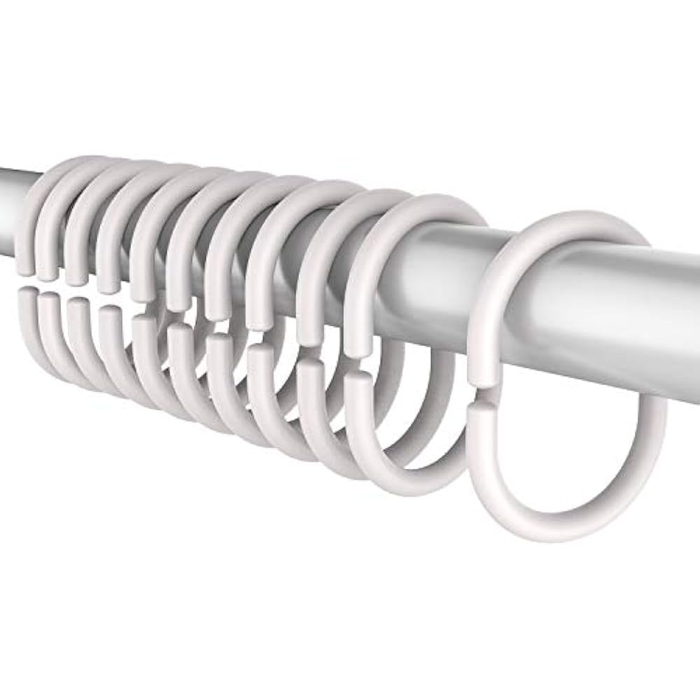 Plastic Shower Curtain Rings Hooks Bathroom Window Rod (24 Packs, White
