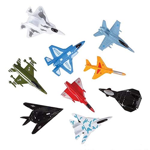 Srenta Assorted Color & Styles 9 Piece Die Cast Air Force Jet Play Set, Fighter Jet Model Military Themed Airplane Sets for Kids