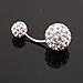 LUBINGSHINE 14G Stainless Steel Crystal Disco Ball Belly Button Rings Body Piercing Navel Bars (White)