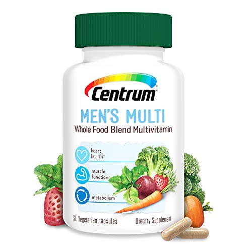 Centrum Whole Food Multivitamin for Men, with Vitamin C, Vitamin D, Zinc, Vegetarian + Gluten Free, 30 Day Supply -60 Capsules