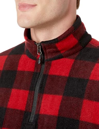 AMAZON ESSENTIALS MEN’S QUARTER-ZIP POLAR FLEECE JACKET – DISCONTINUED COLORS, BLACK RED BUFFALO CHECK, X-SMALL