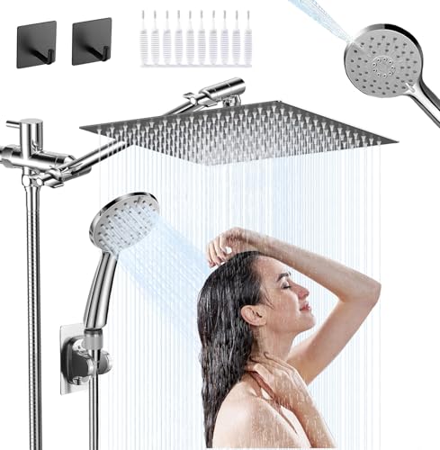 GALASALA Regaderas para Baño de Alta Presión, Regadera Doble para baño con Cabezal de Ducha de Lluvia de 8'' y Regaderas de Teléfono para Bano de 5 Modos con regadera, para Hogar y Hotel (Cromo)