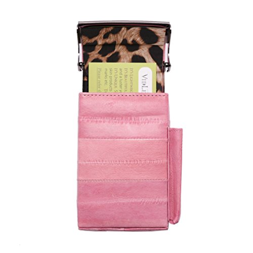 Automatic Rising Genuine Eel Skin Leather Sliding Cigarette Case with Lighter Holder (Baby Pink)