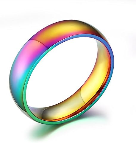 Joielavie Jewellery Stainless Steel Ring Rainbow Smooth Colorful Gay Lesbian LGBT Pride Band Comfort Charm Gift for Men Women