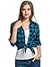 Zeagoo Women's Cotton Button Down Tartan Plaid Flannel Checkered Shirts, L, Blue