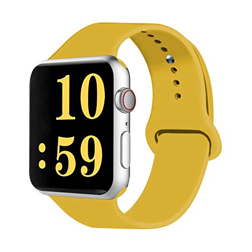 VATI Sport Band Compatible for Apple Watch Band 38mm 40mm, Soft Silicone Sport Strap Replacement Bands Compatible with 2019 Apple Watch Series 5, iWatch 4/3/2/1, 38MM 40MM M/L (Yellow)